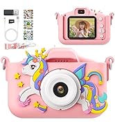 Pink Unicorn Kids Camera, Digital Camera for Toddler Boys Girls Children Selfie Camera Toy with 2...
