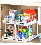Under Sink Organizers and Storage, 2 Pack Large Capacity Heavy Load Pull-out Under Sink Shelves w...