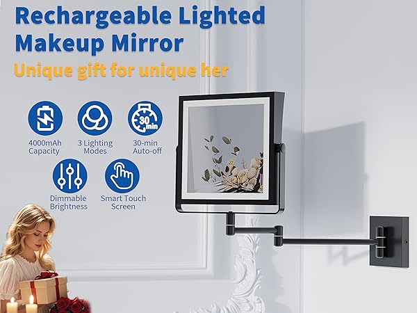 Rechargeable Wall Mounted Makeup Mirror