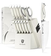 BRODARK Kitchen Knife Sets with Block and Built-in Sharpener - 15 Pcs Full Tang Professional Chef...