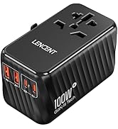LENCENT Universal Travel Adapter, 100W GaN International Fast Charger with 2 PD3.0 Type C+2 QC US...