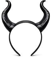 TIIZIISII Devil Horns Headband for Halloween, Black Gothic Headpiece for Rave Cosplay, Adjustable...