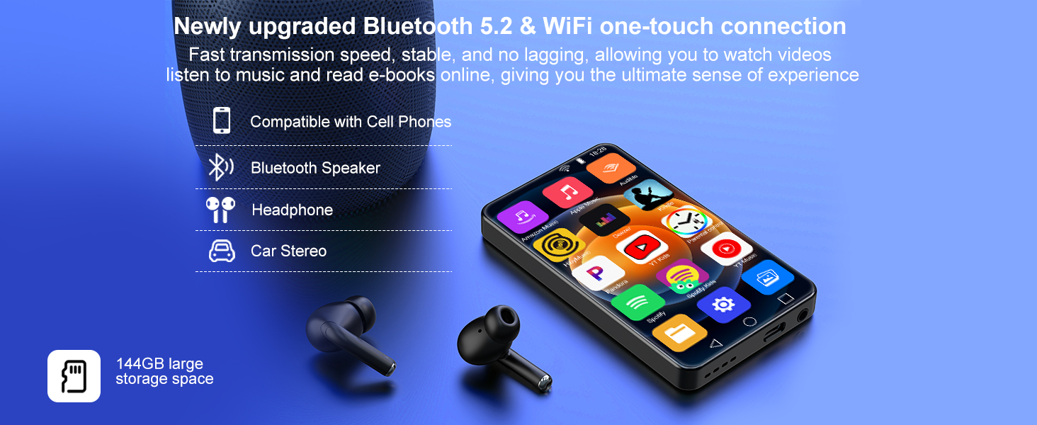 mp3 music player with bluetooth and wifi