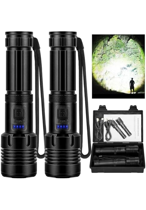 BEFAMALI 2 Pack Rechargeable Flashlights High Lumens, 99000 Lumens Super Bright Flashlight with 5...