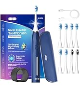 Seago Electric Toothbrush with 8 Soft Bristle Heads for Adults, Pressure Sensor, 5 Modes with 2 M...