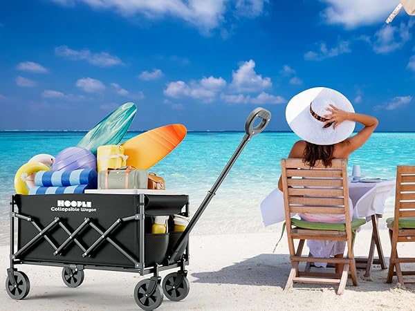 Collapsible Wagon - Wagon Cart with Wheels Foldable, Collapsible Folding Beach Wagon
