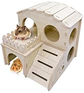 Hamster Wood House Wooden Hamster Hideout Maze Double-Decker Huts with Climbing Ladder for Syrian...