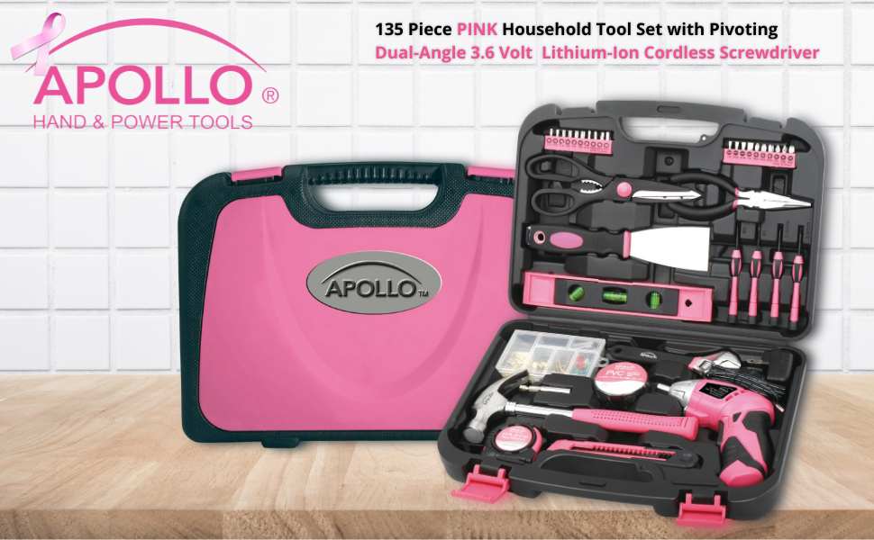 Apollo Tools pink 135-piece tool set