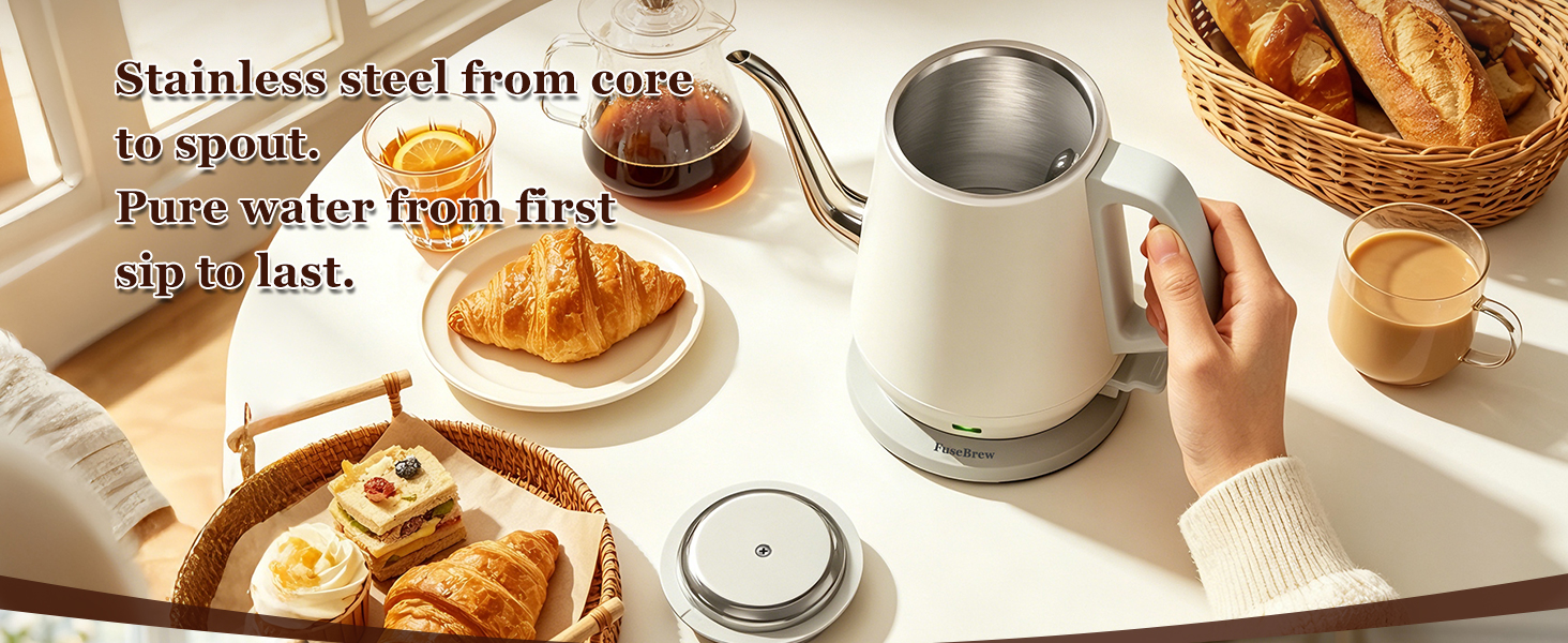 Home barista brewing fresh pour over coffee with white gooseneck electric kettle in morning