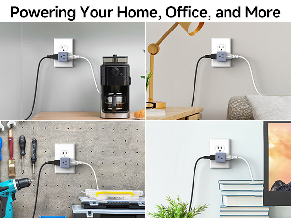 Multi plug wall outlet splitter with 3 prong plug extender for added convenience in tight spaces