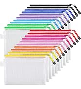 JARLINK 20 Pack 10 Colors Zipper Mesh Document Pouch, 6x9 Inch/A5, Plastic Water-Resistant File B...
