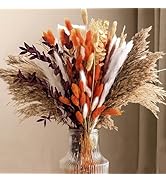 130Pcs Real Orange Pampas Grass, 17" Natural Dried Flowers Boho Decor, Mixed Fall Flowers Bouquet...