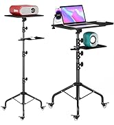 DECOSIS Projector Stand on Wheels with 2 Shelves, Laptop Tripod Stand Height Adjustable with Goos...