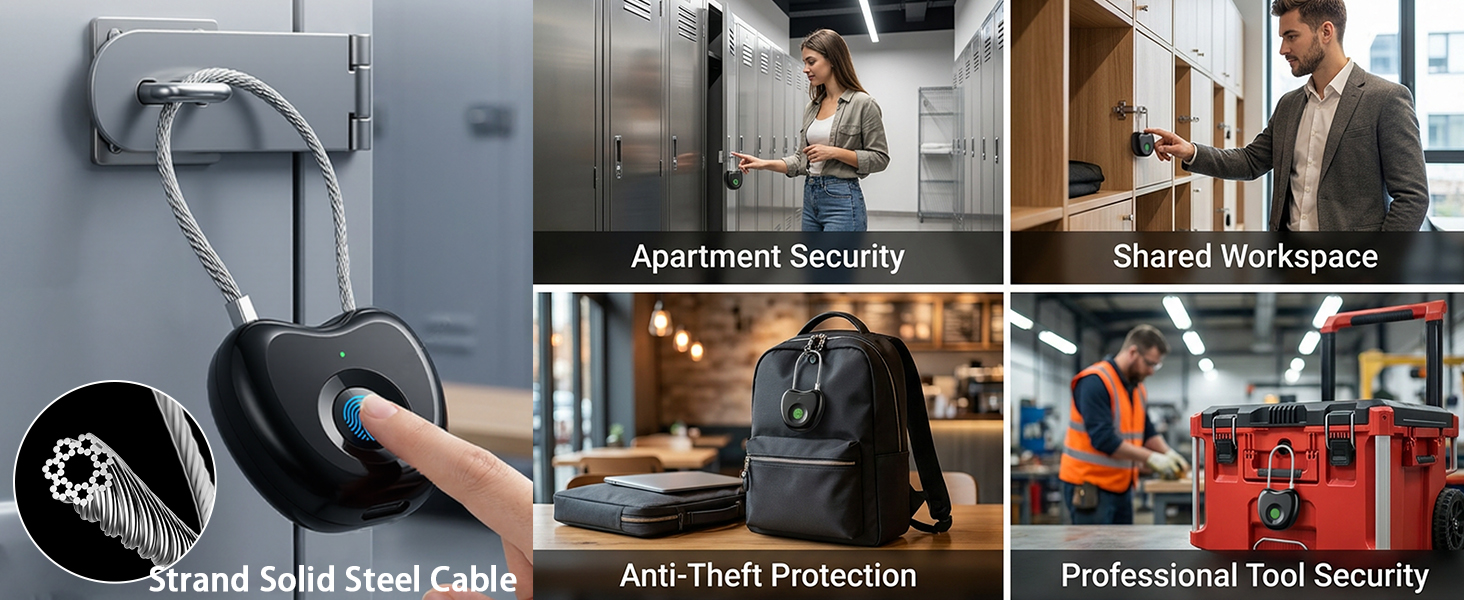 Keyless biometric lock for luggage, backpacks