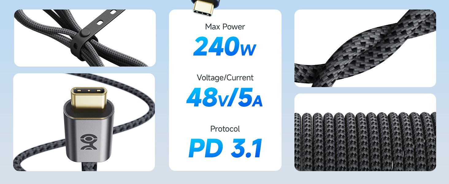Durable fast charging cord type c with braided jacket and gold-plated connectors
