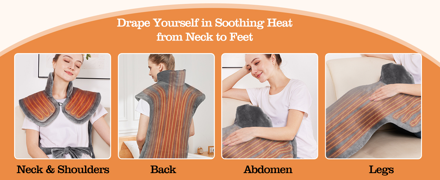 The neck heating pad immerses you in warmth from your neck to your feet