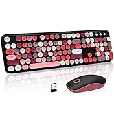 Keyboard and Mouse Wireless,Cute Retro Wireless Keyboard Mouse Combo with Round Key,2.4Ghz Dropou...