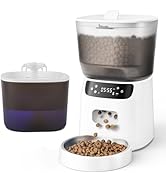 Automatic Cat Feeder and Water Fountain, 4L/16 Cups Timed Cat Dry Food Dispenser, 10s Meal Call, ...