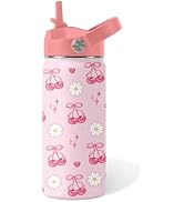 Cherry Gifts for Kids - 16oz Pink Kids Water Bottle with Straw Lid, Stainless Steel Insulated Tum...