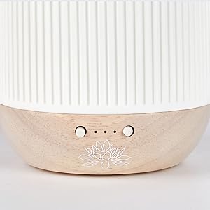 White Ceramic Glass Essential Oil Diffuser lamp with natural wood and sacred geometry detail