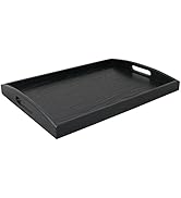 DILLMAN Serving Tray Large Black Wood Rectangle Food Tray Butler Tray Breakfast Tray With Handles...