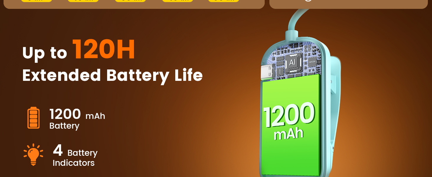 1200 mAh battery rechargable book light