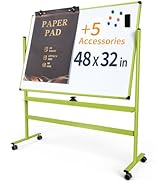 Large Dry-Erase Rolling Magnetic Whiteboard - 48 x 32 Inches Dry Erase Board with Stand Height Ad...