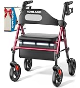 HOMLAND Foldable Rollator Walkers with Seat for Seniors, 8'' Big Wheels, 350 lb. Weight Capacity,...