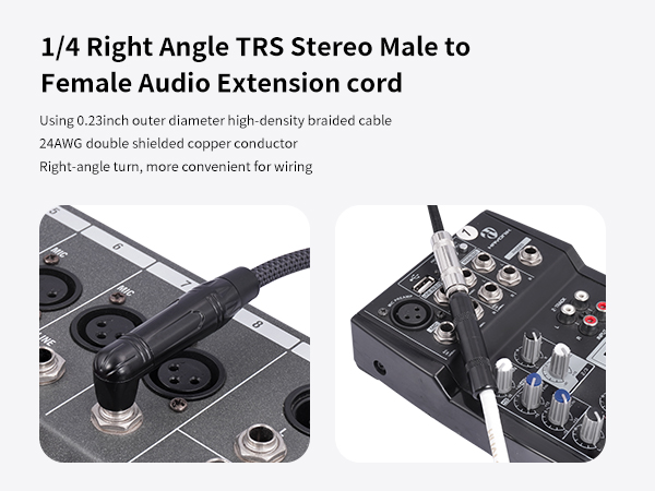 6FT 1/4 Right Angle TRS Stereo Male to Female Audio Extension cord