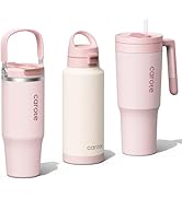 CAROTE 3-Pack Insulated Stainless Steel Water Bottles with Upgraded Leakproof Tech, Car Holder Fi...