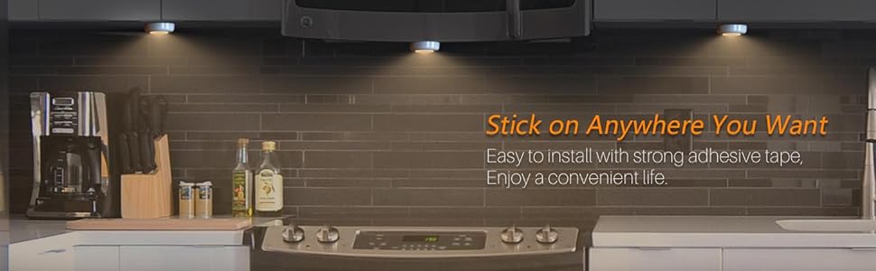 Tap Light, Push Light, 4 LED Touch Night Lights Battery Powered, Stick-on Anywhere Puck Closet Light