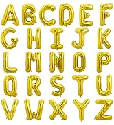 TONIFUL 52 Pieces16 Inch Gold Letter A-Z Balloons,Custom Phrase Mylar Foil Alphabet Letter DIY Pe...