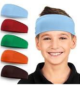 Sports Headbands for Kids, 5 Pack Moisture Wicking Sweatbands for Footable Soccer Baseball Runnin...