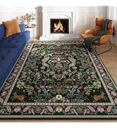 Living Room Rug 5x7 Rug Machine Washable Area Rug Floral Non-Slip Low Pile Large Rugs for Living ...