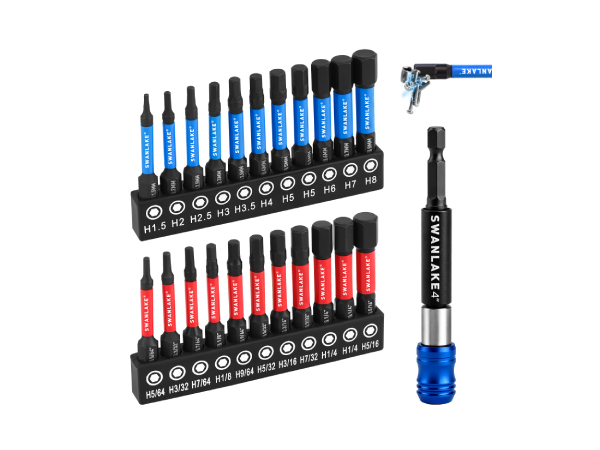 23-Piece Impact Hex Bit Set, 2-Inch SAE &amp; Metric Allen Wrench Drill Bits, S2 Steel 1/4-Inch Hex S...