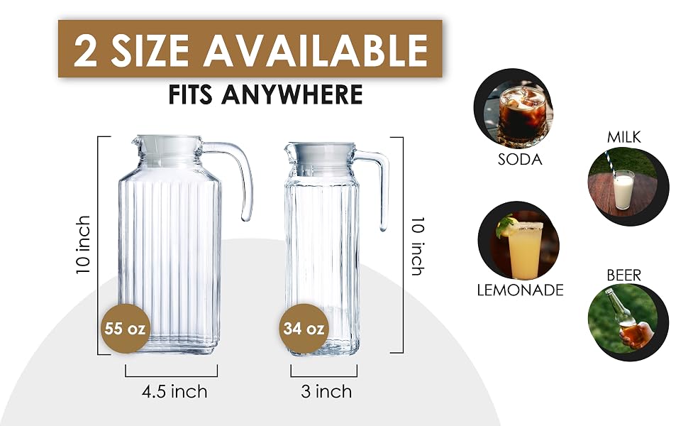 2 Sizes glass pitcher