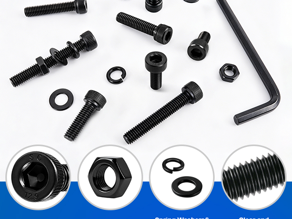 DFDU 300PCS 12.9 Grade Alloy Steel M5 Hex Socket Head Bolts Assortment Kit