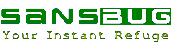 sansbug logo and tagline - your instant refuge