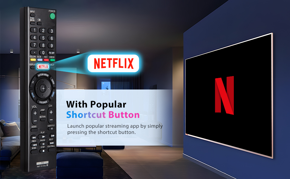 a tv screen with a logo that reads ` ` with popular shortcut button. launch popular streaming app by simply placing the shortcut button.''
