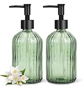 Topsky 2 Pack Glass Soap Dispenser with Plastic Pump, 400ml Liquid Hand Soap Dispenser, Rustproof...