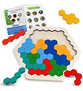 Skrtuan Wooden Blocks Puzzle for Kid Adults Brain Teaser Hexagon Puzzles Games Toy Shape Pattern ...