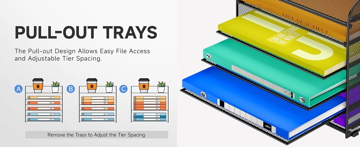This desktop organizer features sliding trays so that you can customize the spacing.