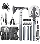 ZENHOSIT Camping Survival Shovel with Axe, Multifunctional Tactical Folding Shovel Hatchet Flashl...