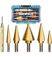DURATECH 6-Piece Step Drill Bit Set with Automatic Center Punch, 50 Sizes in 5 High Speed Steel, ...