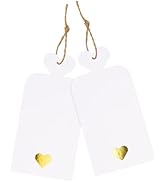 joycraft 100pcs Blank Gift Tags with String, White Kraft Paper Tags with Foil Gold Heart, Gift Wr...