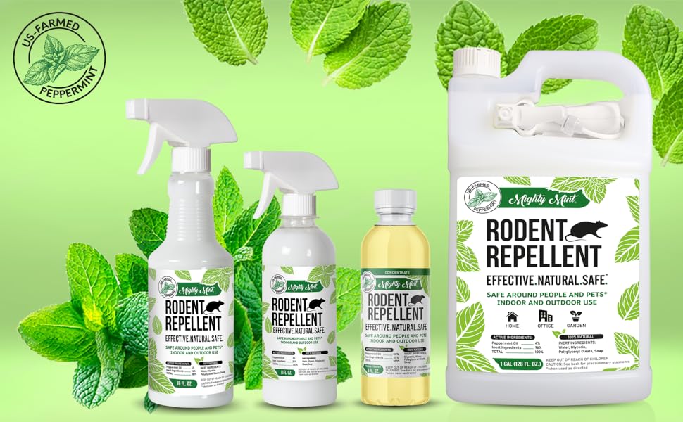 Mighty Mint Rodent Repellent Products 16oz, 8oz, concentrate, gallon