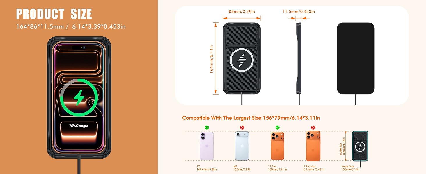 Wireless Car Charger Pad for Iphone 17 Pro