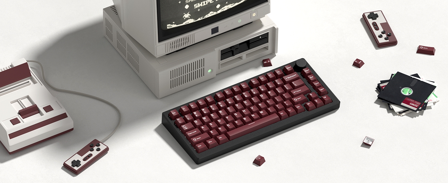 Double Shot PBT keycaps Set,Dark Red Keyboard caps,Cherry Profile Keycaps 60 65 75 100 Percent