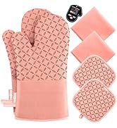 KEGOUU Oven Mitts and Pot Holders 6pcs Set, Kitchen Oven Glove High Heat Resistant 500 Degree Ext...