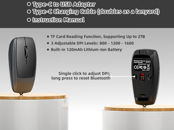 Mini 2-in-1 Wireless Bluetooth Mouse &amp; TF Card Reader - 8GB TF Card Included